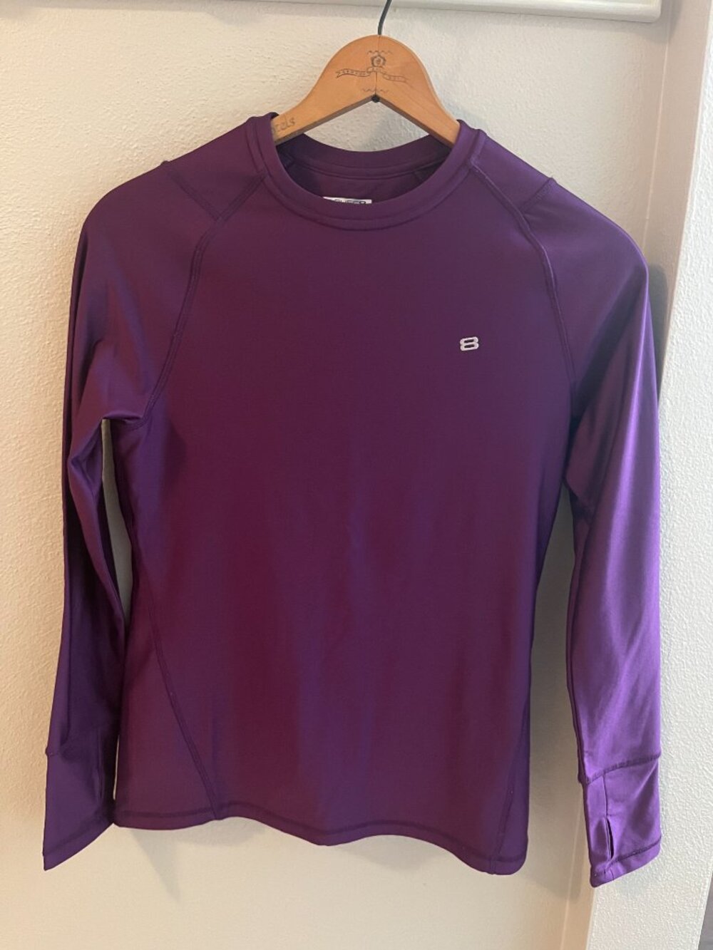 Layer 8 Performance Long Sleeve Running Shirt w/Thumbhole Sleeves in Plum